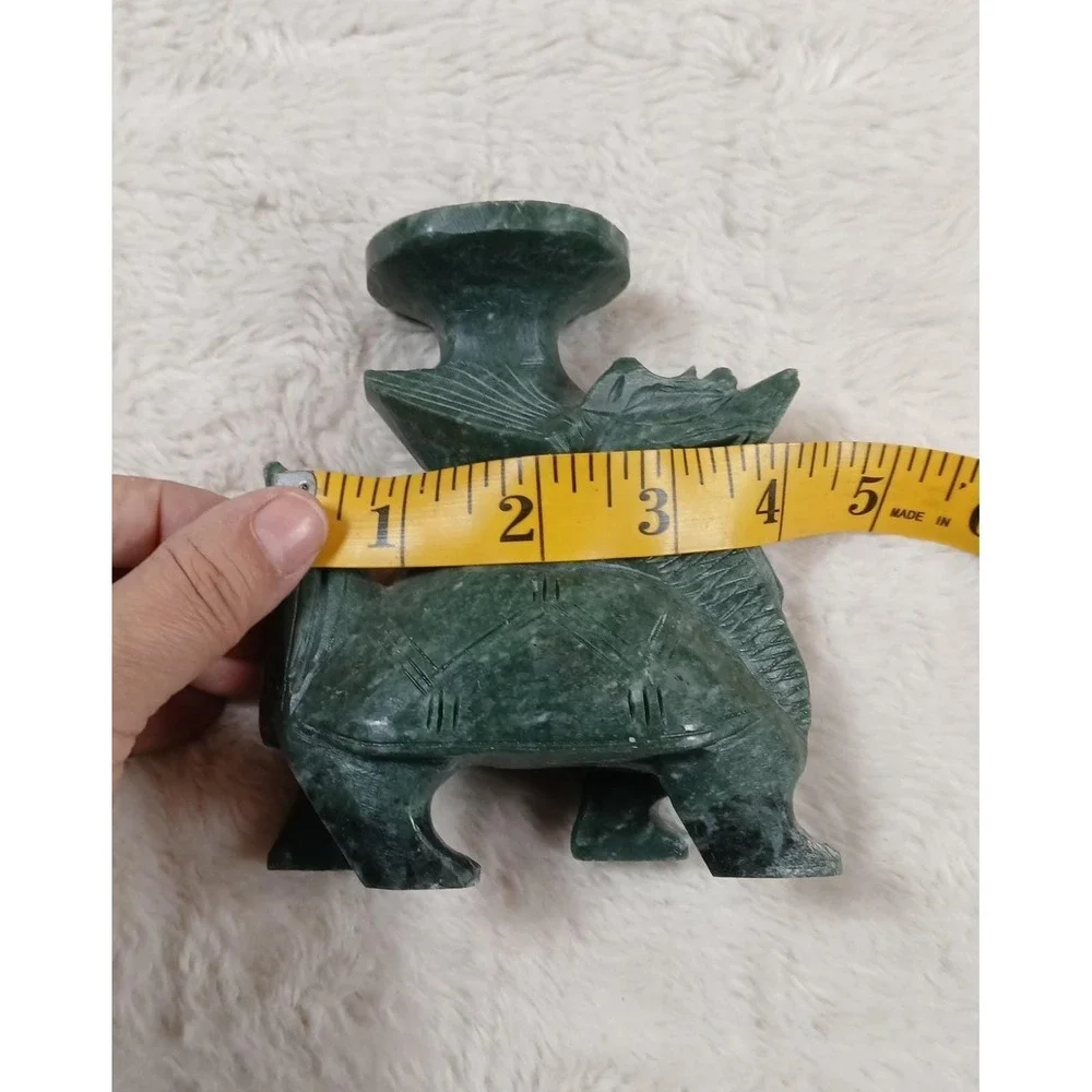 Vintage Chinese Hand-Carved Green Stone Dragon Turtle Candle Holder /‎ Incens